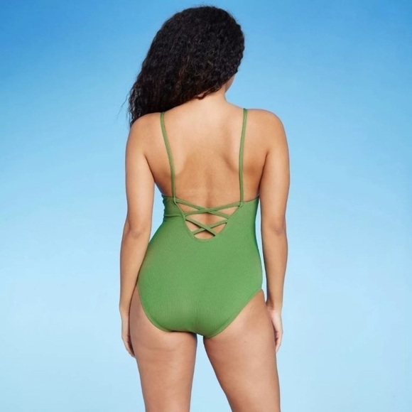 Sea Angel Ribbed Square Necked Swimsuit Green NWT - Picture 7 of 8